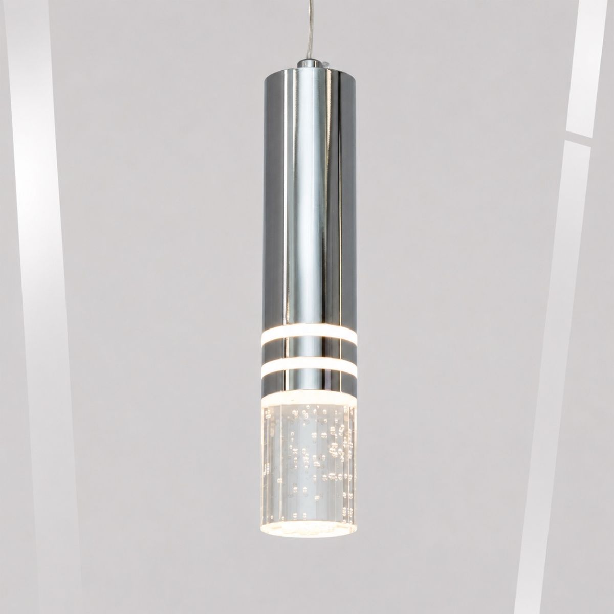 Сучасний LED підвіс у сріблі з ефектом бульбашок "Crystal Bubble Chrome", 4W (J2546-1HR)