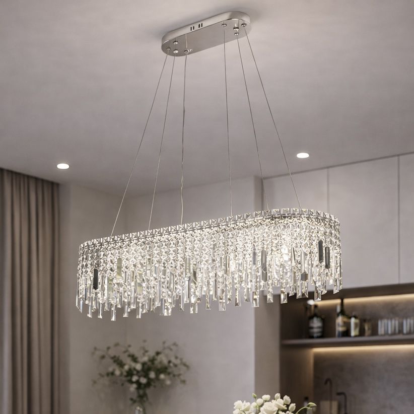 Кришталева підвісна LED люстра 80 см срібна до 20м²  (Crystal Cascade 802L39030 CH)