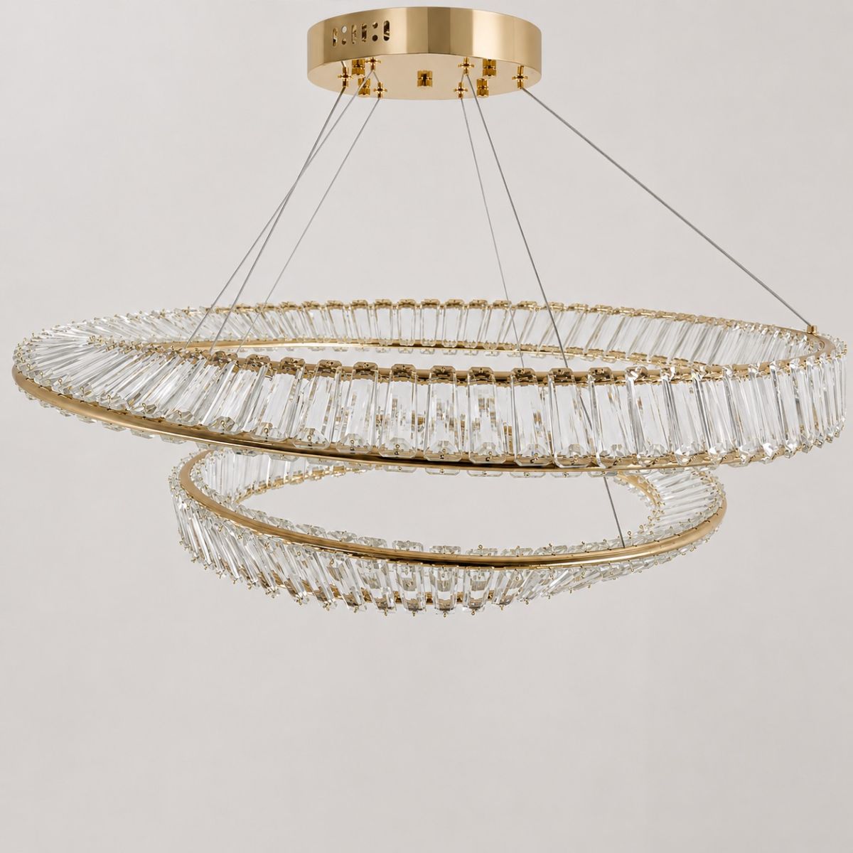 Кришталева LED-люстра 2 кільця 80 см / 60 см золотой корпус 250 Вт Viscount (D8801-600+800 FGD)