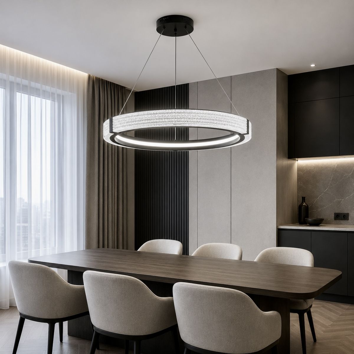 Сучасна LED-люстра-кільце MB240118/60BK (Чорна, 60 см)