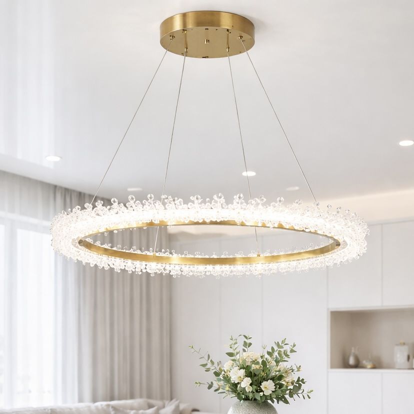 Підвісна Led люстра до 18м² золота каблучка з камінням 80 см (2055/800GD)