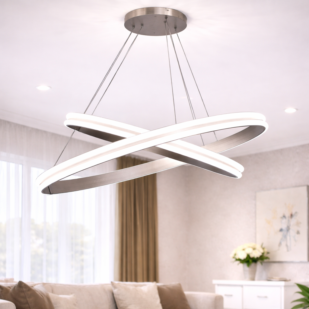Каскадна підвісна LED люстра 2 кільця до 30м² "Double Ring Eternity Satin Gold" (MD78099/80+60CF)