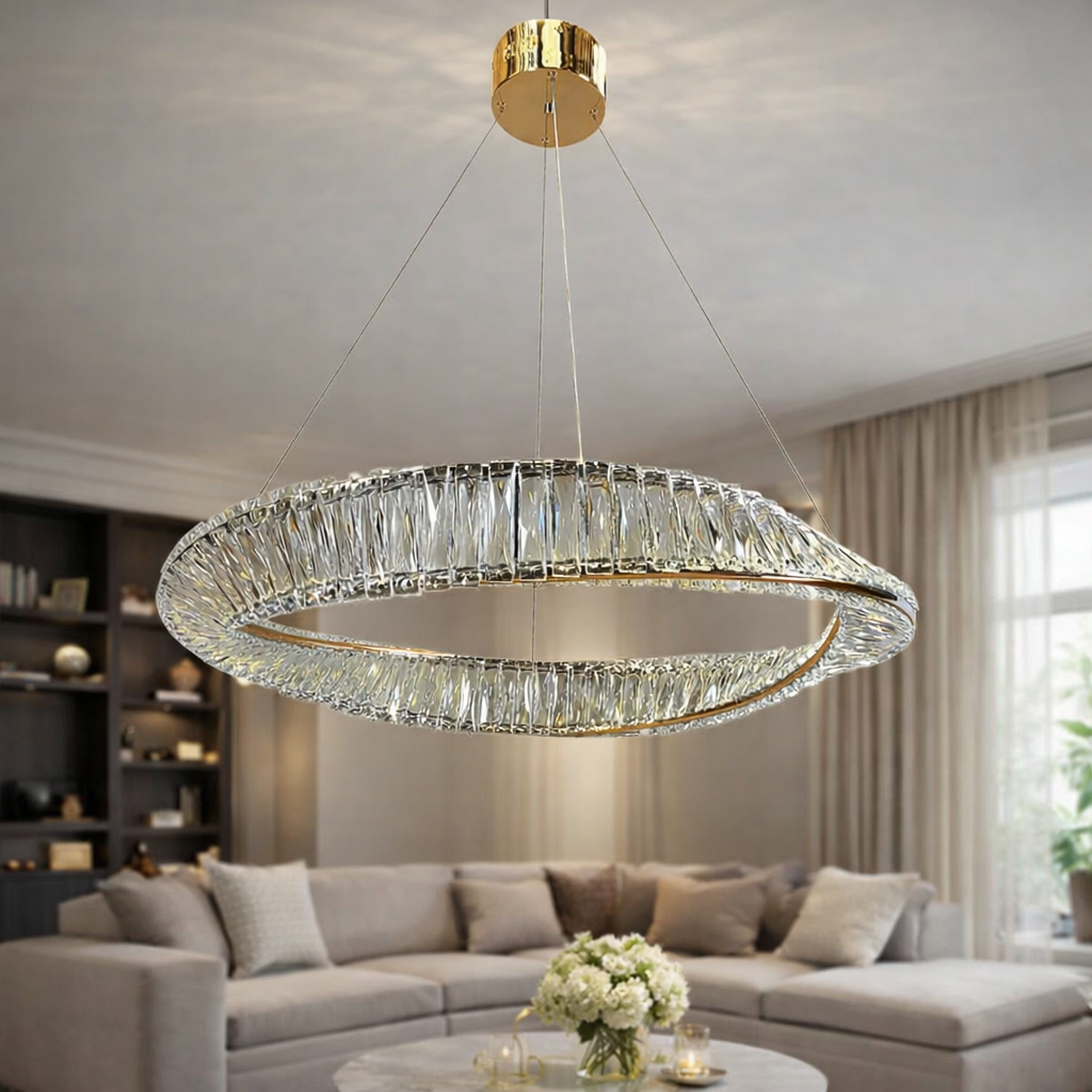 Елітна підвісна LED люстра кришталь у золоті 80 см "Infinity Crystal Gold" (P625/800GD)