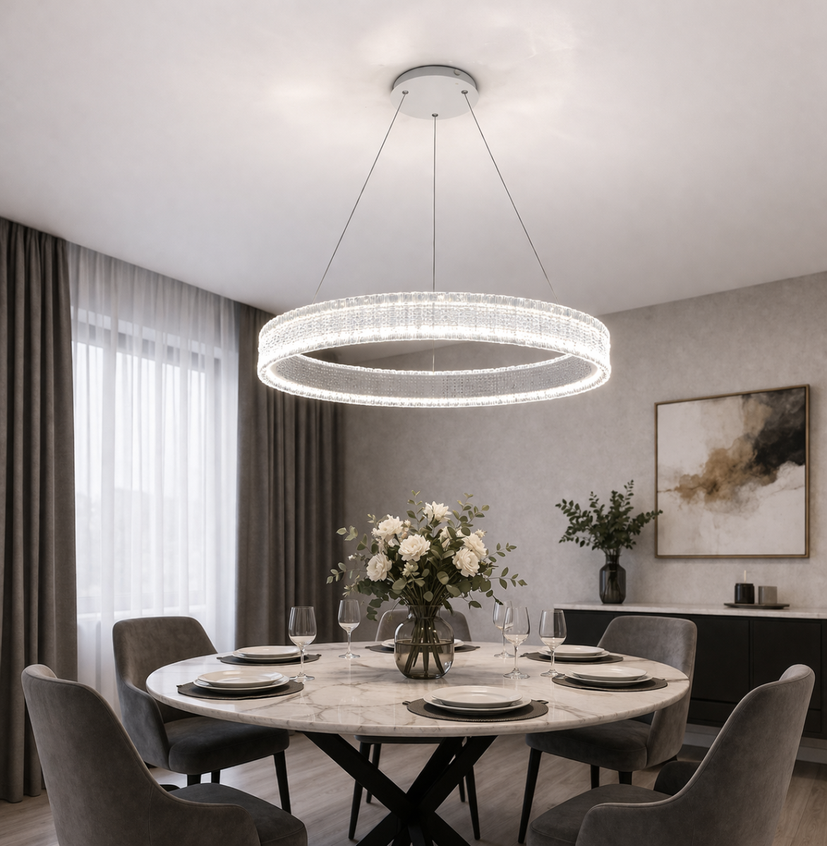 Підвісна Led люстра біле кільце до 20 м² ERIKA 65W R485 WHITE (з пультом)