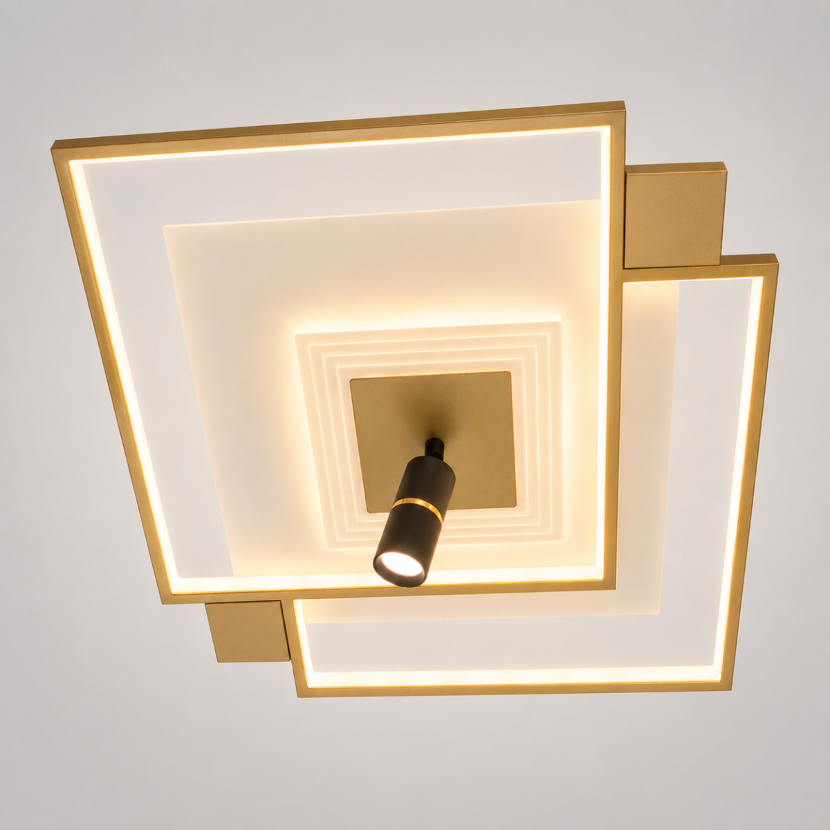 Дизайнерська квадратна LED люстра до 16м² з пультом та спотом Orbital Square Gold & White