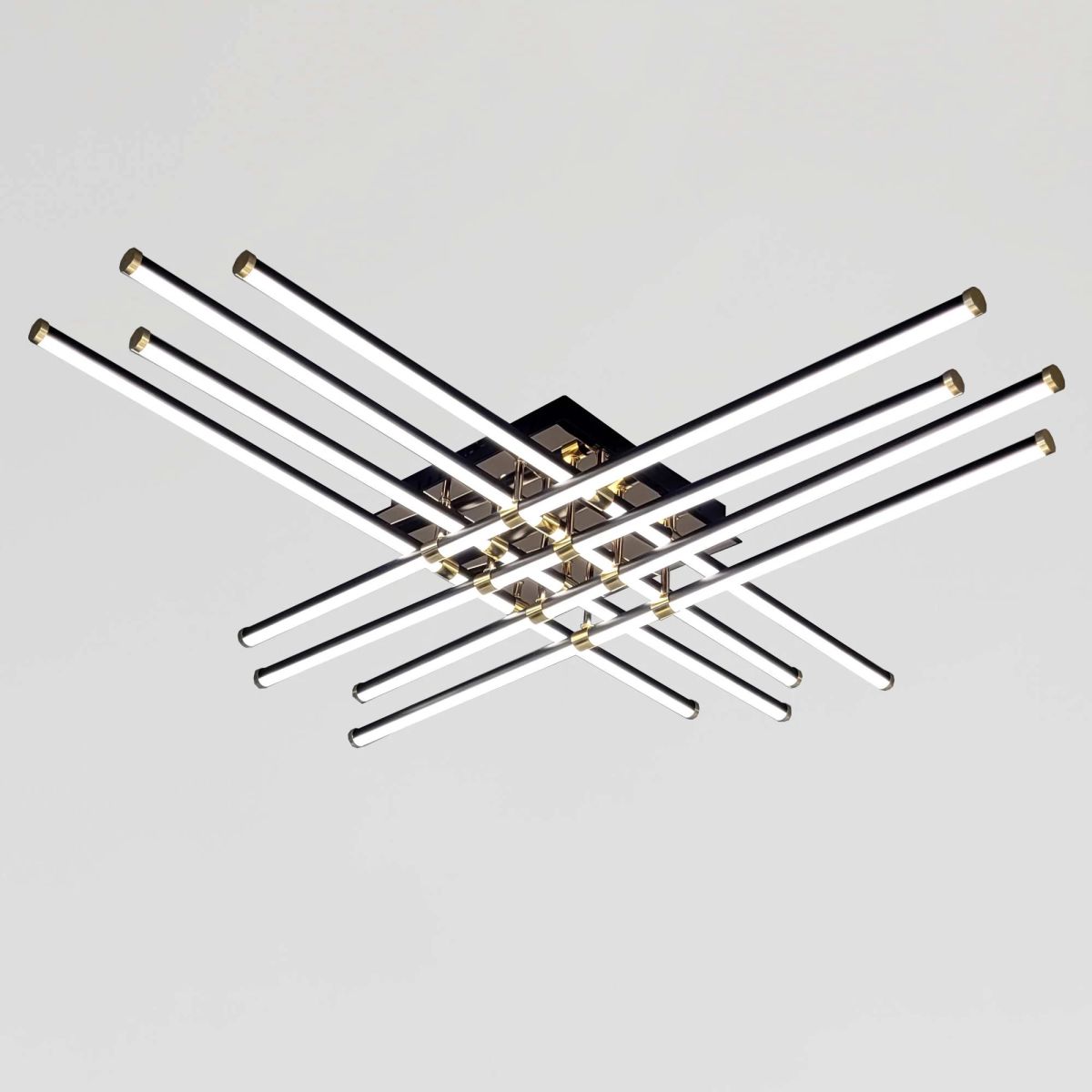 Потужна дизайнерська LED люстра до 35м² чорна з золотим  108*108 см 191W (W182/8-1000 BK+GD)