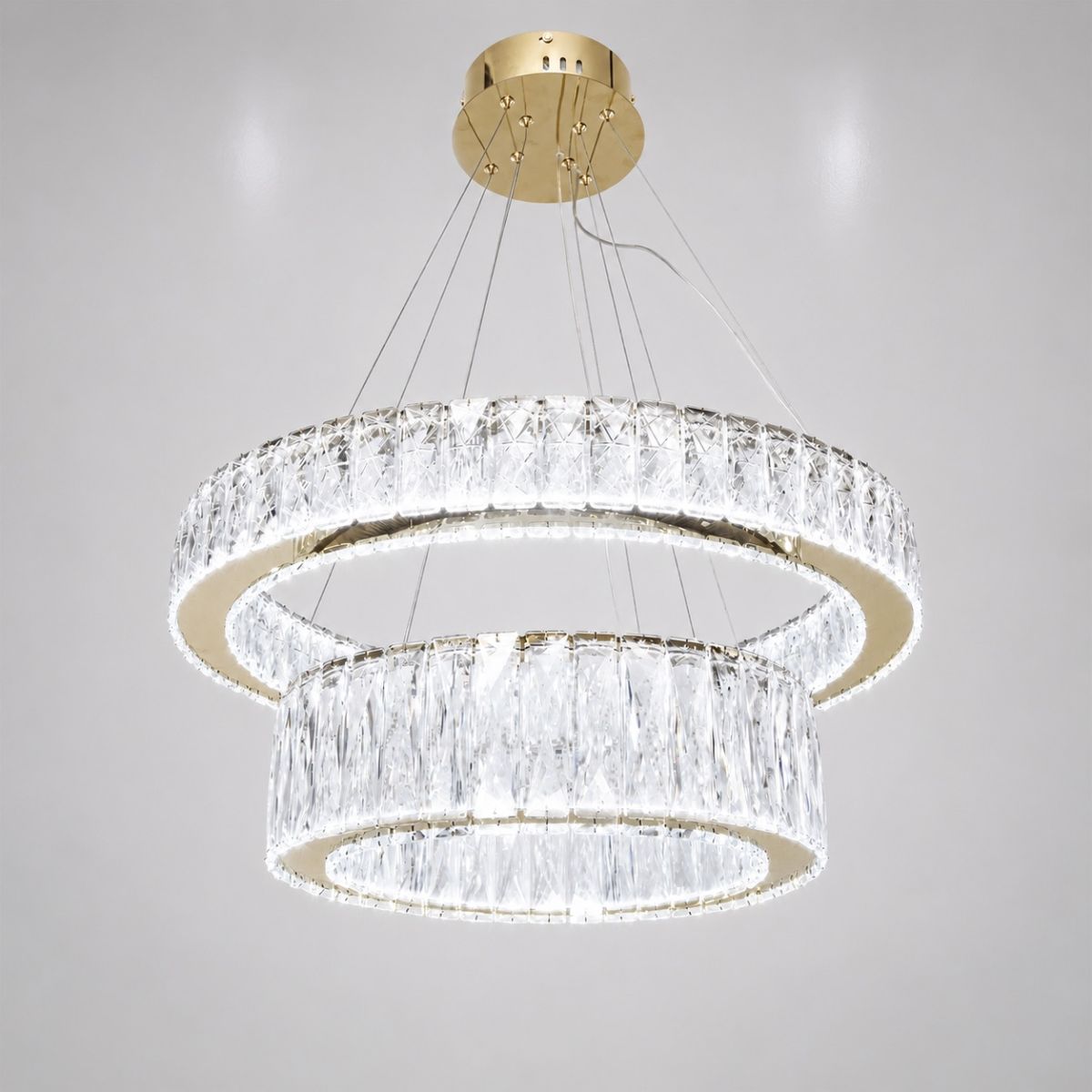 Кришталева LED-люстра 105W Золото з пультом дистанційного керування (575/600+420G)