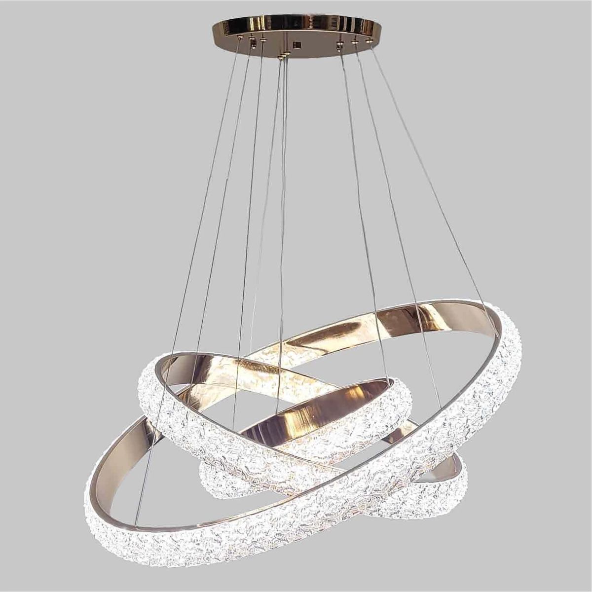 Підвісна LED люстра Cartier до 30 м² три кришталеві кільця 270 Вт золото (9800/40+60+80GD)