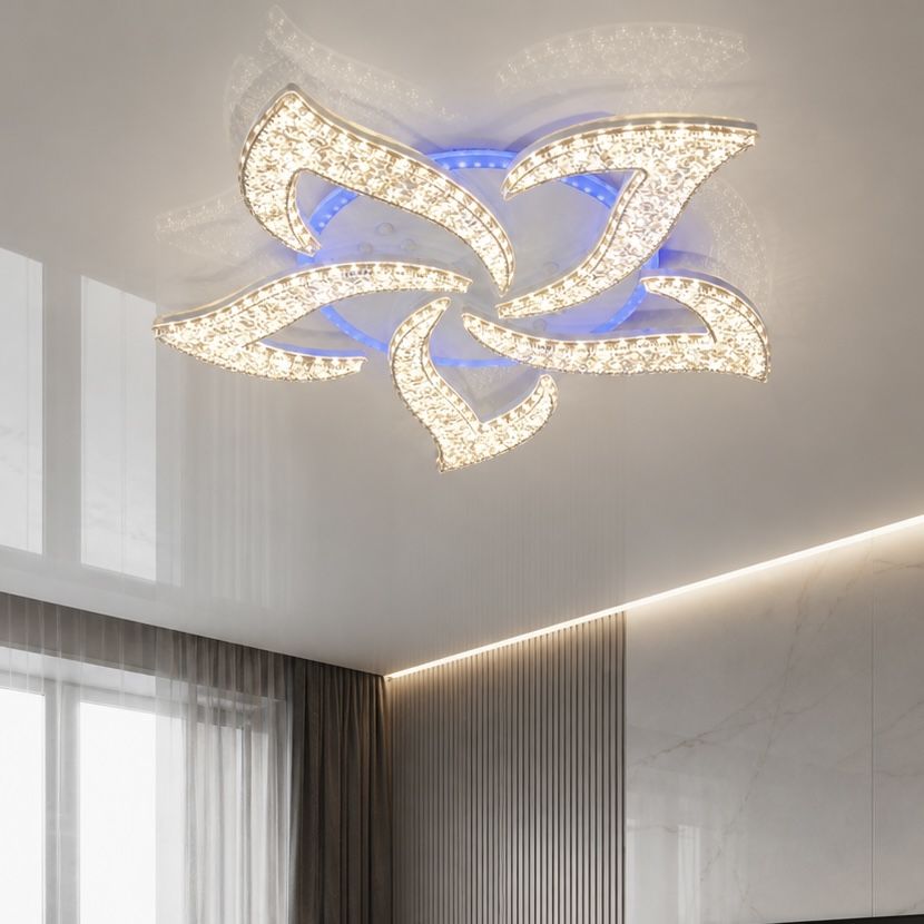 Елегантна стельова LED люстра до 20м² з ефектом «кришталевої крошки» та пультом Crystal Petals White (75W)