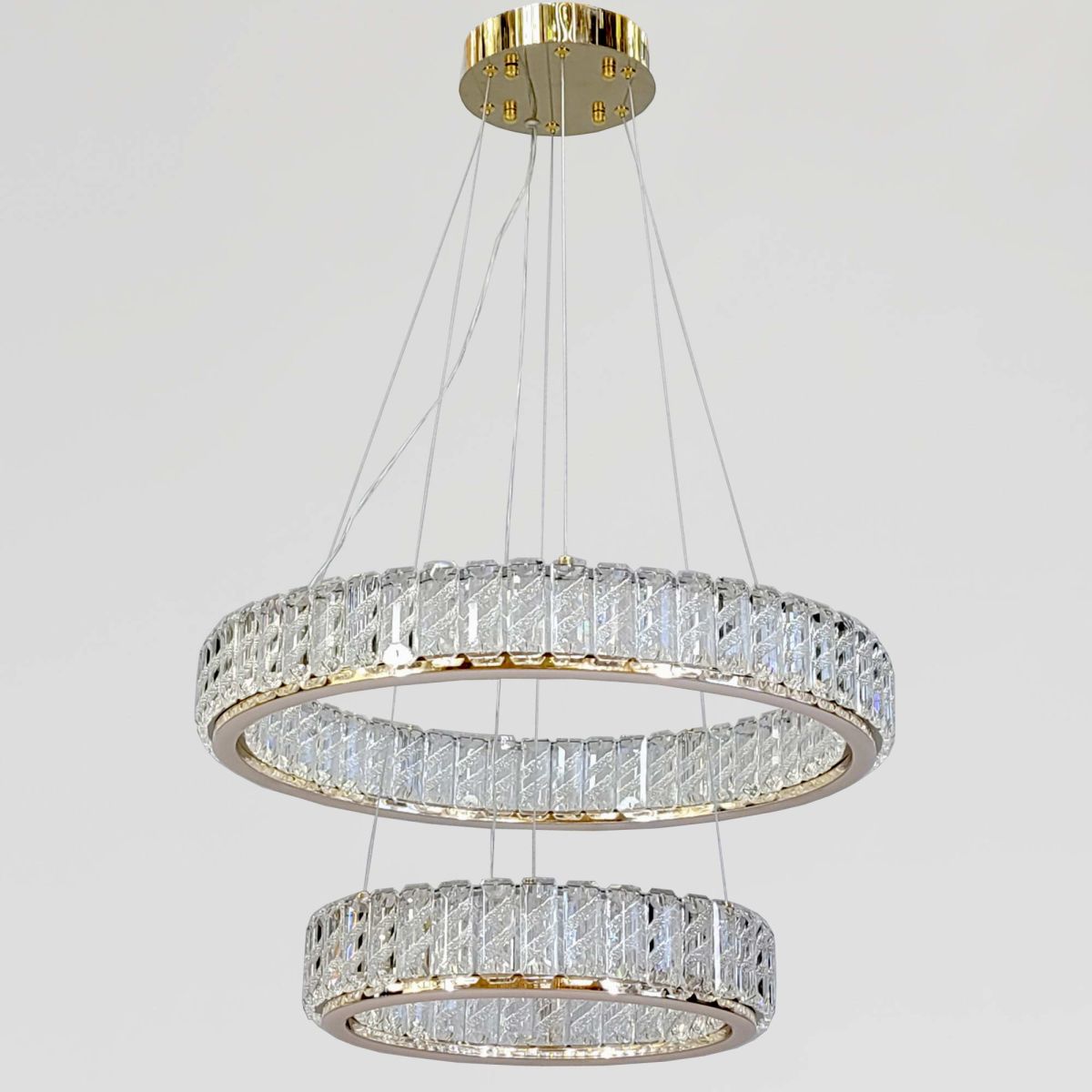 Кришталева Led люстра 2 кільця на 117 Wt кімнату до 20м² (24262/600+400GD)