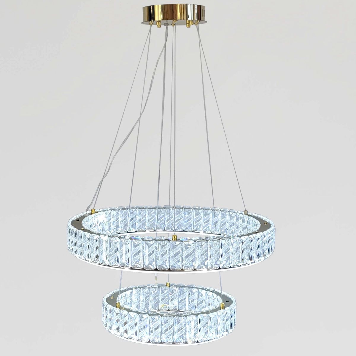 Кришталева Led люстра 2 кільця на 117 Wt кімнату до 20м² (24262/600+400GD)