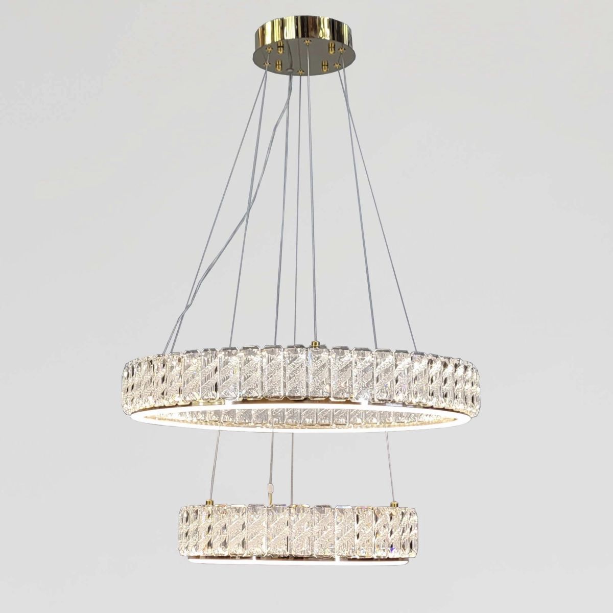 Кришталева Led люстра 2 кільця на 117 Wt кімнату до 20м² (24262/600+400GD)