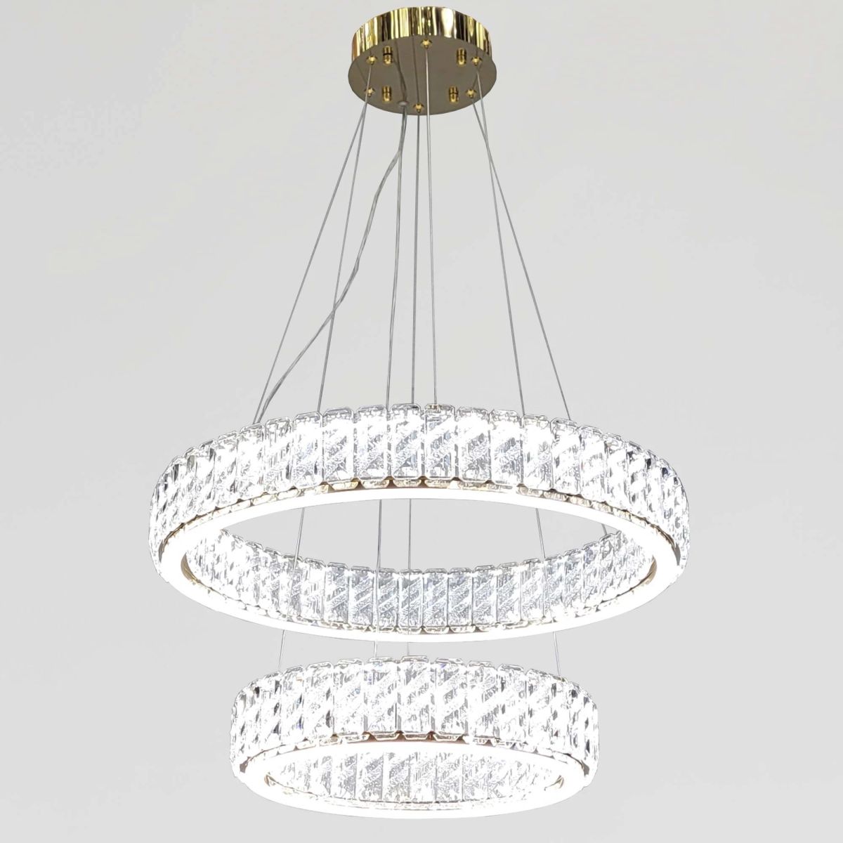 Кришталева Led люстра 2 кільця на 117 Wt кімнату до 20м² (24262/600+400GD)