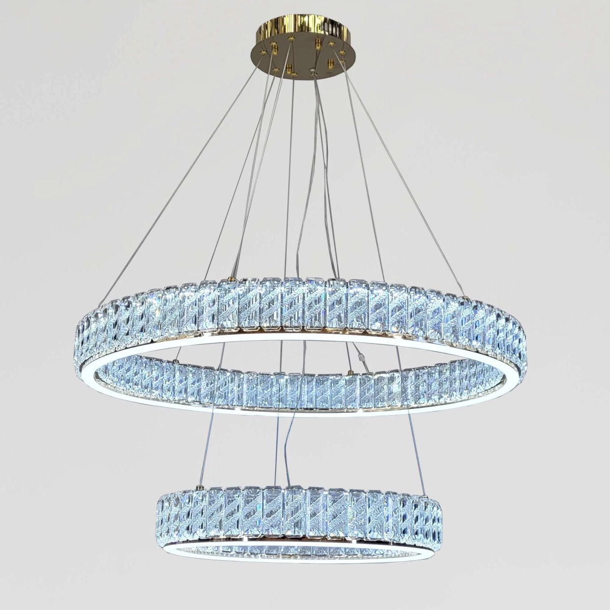Кришталева Led люстра 2 кільця на 159 Wt кімнату до 30м² (24262/800+500GD)