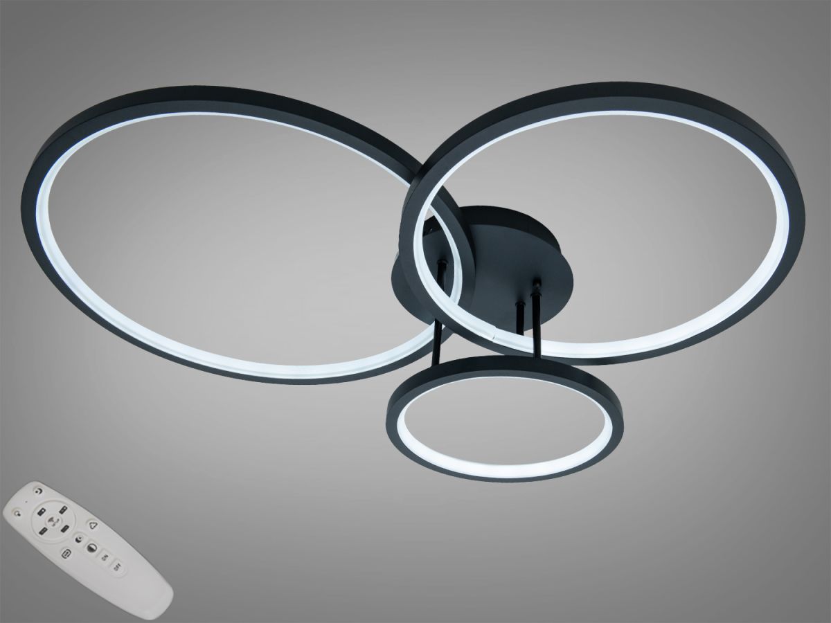 Стельова світлодіодна Led люстра до 18м² чорна люстра 84 Wt "Modern Triple Rings" (2556BK dimmer)