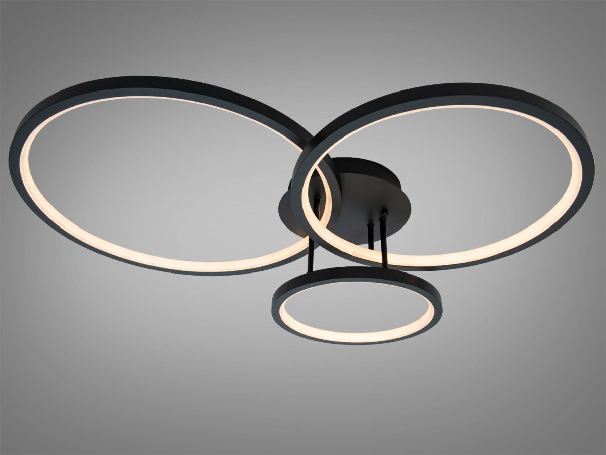 Стельова світлодіодна Led люстра до 18м² чорна люстра 84 Wt "Modern Triple Rings" (2556BK dimmer)