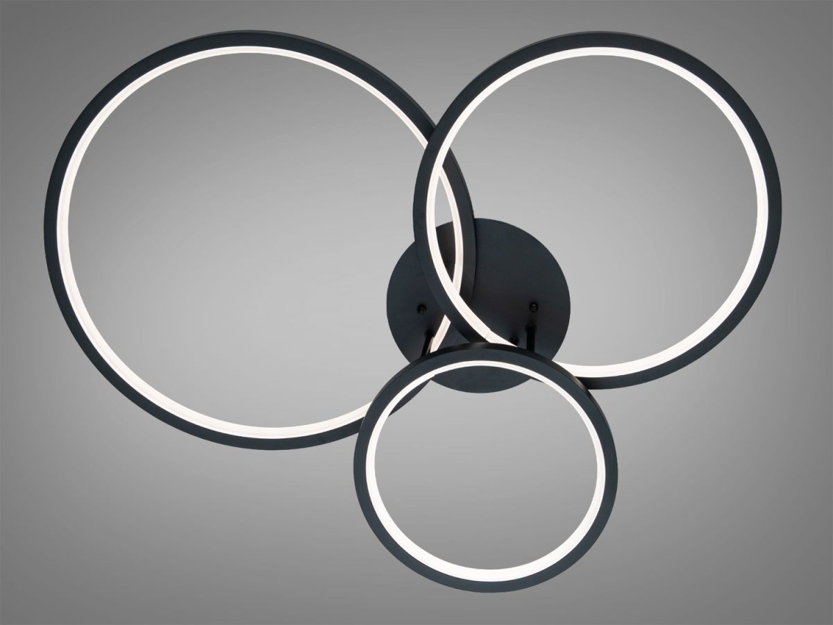 Стельова світлодіодна Led люстра до 18м² чорна люстра 84 Wt "Modern Triple Rings" (2556BK dimmer)