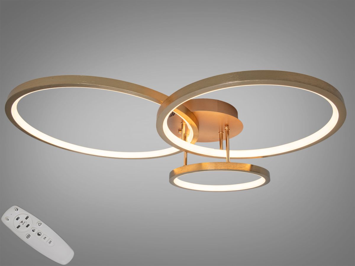 Стельова світлодіодна Led люстра до 18м² золотого коляру 84 Wt "Modern Triple Rings Gold" (2556G)
