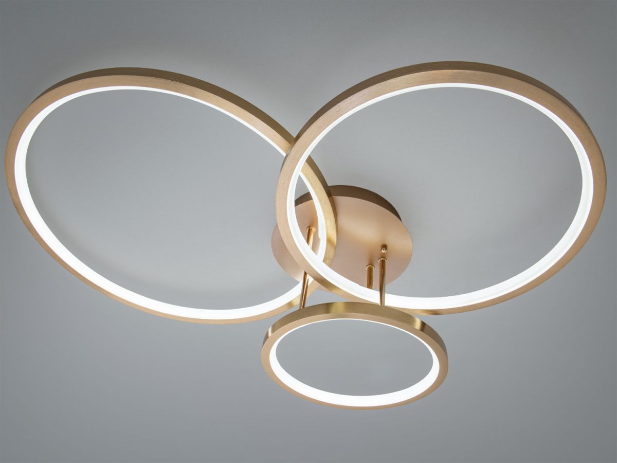 Стельова світлодіодна Led люстра до 18м² золотого коляру 84 Wt "Modern Triple Rings Gold" (2556G)