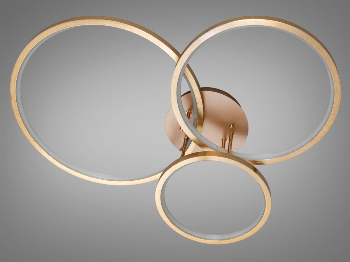 Стельова світлодіодна Led люстра до 18м² золотого коляру 84 Wt "Modern Triple Rings Gold" (2556G)