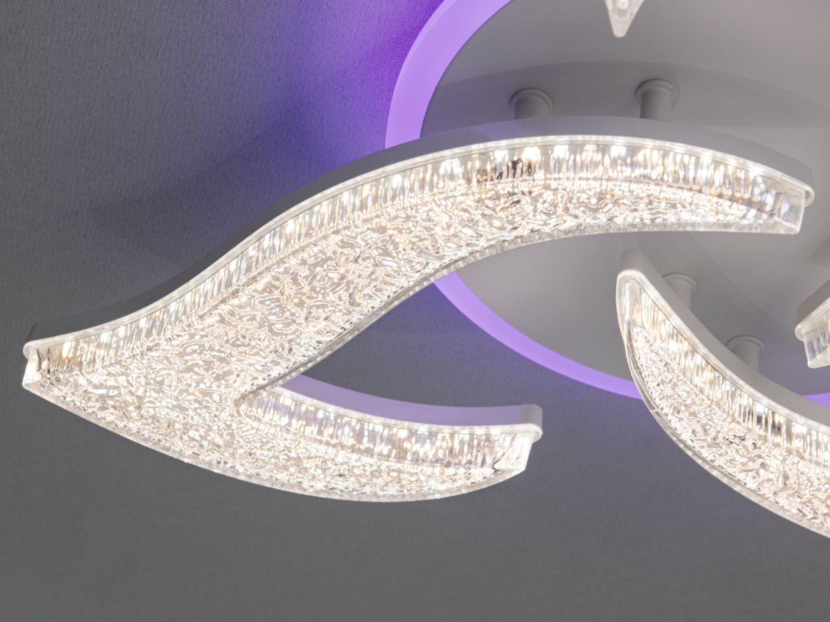 Стильна стельова LED люстра до 15м² з ефектом «кришталевої крихти» та пультом Crystal Wave White (50W)