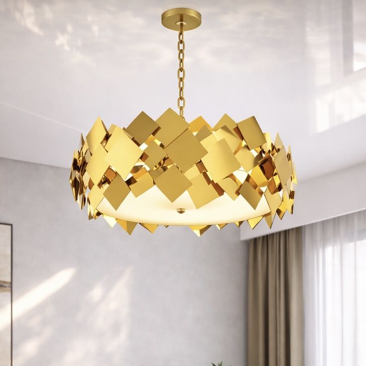 Золота підвісна люстра 50 см діаметр Golden Mosaic