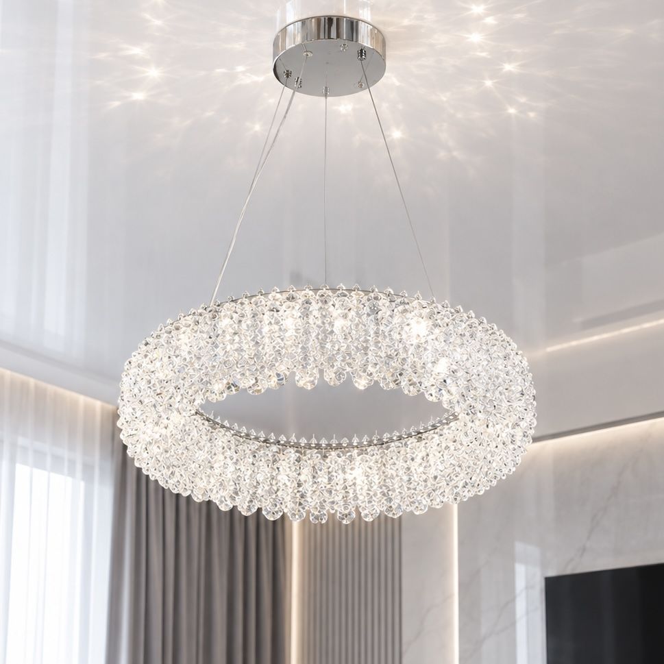Підвісна кругла кришталева LED-люстра 51 см у золотому корпусі 65W (505/500CH)