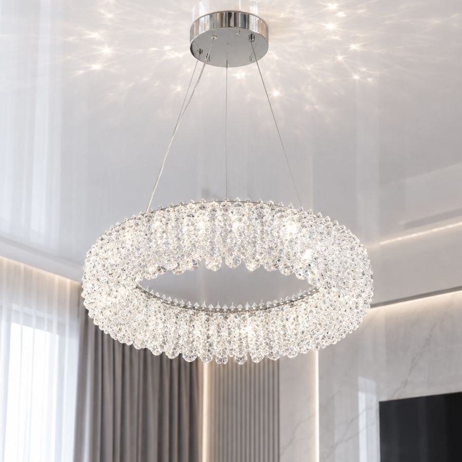 Підвісна кругла кришталева LED-люстра 51 см у золотому корпусі 65W (505/500CH)