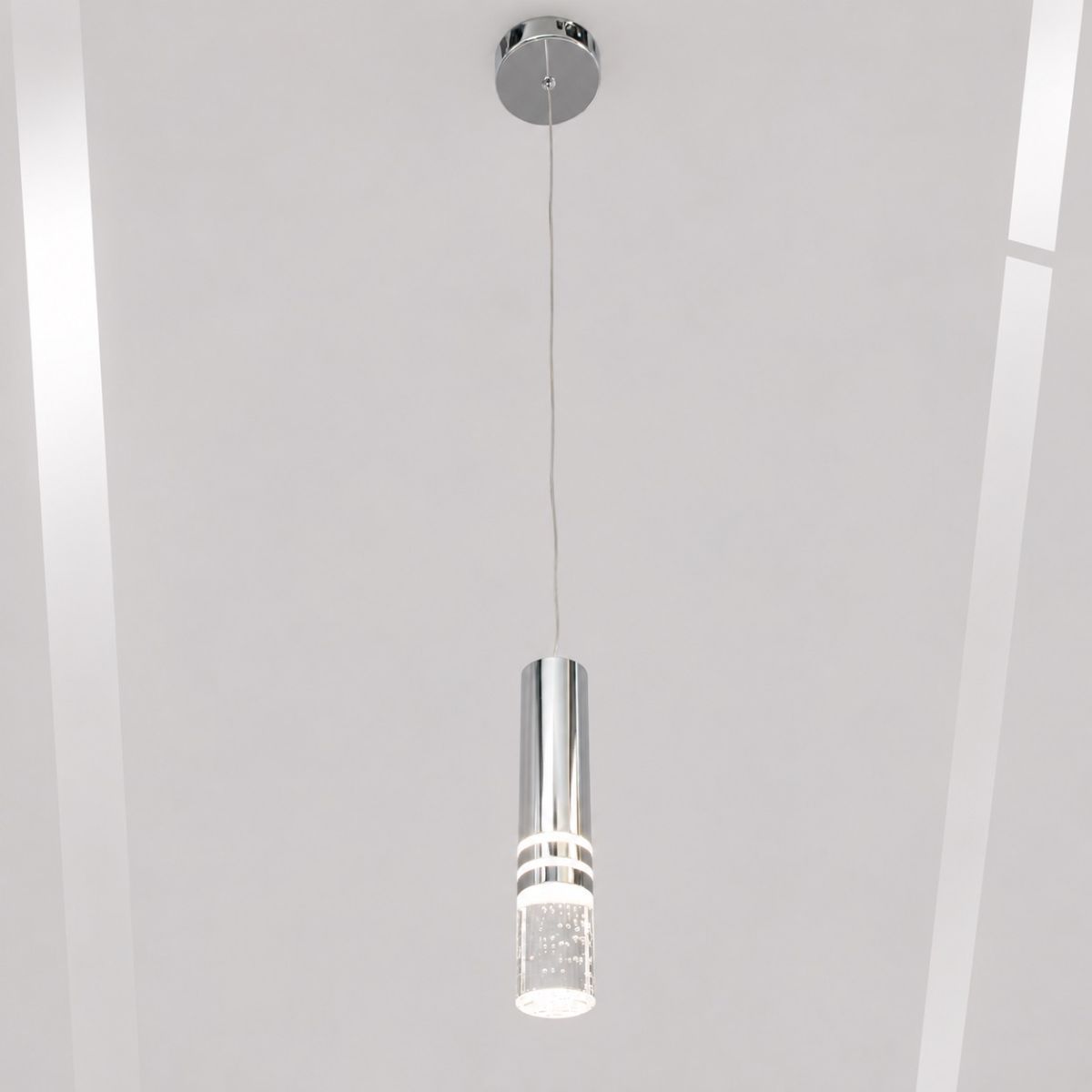Сучасний LED підвіс у сріблі з ефектом бульбашок "Crystal Bubble Chrome", 4W (J2546-1HR)