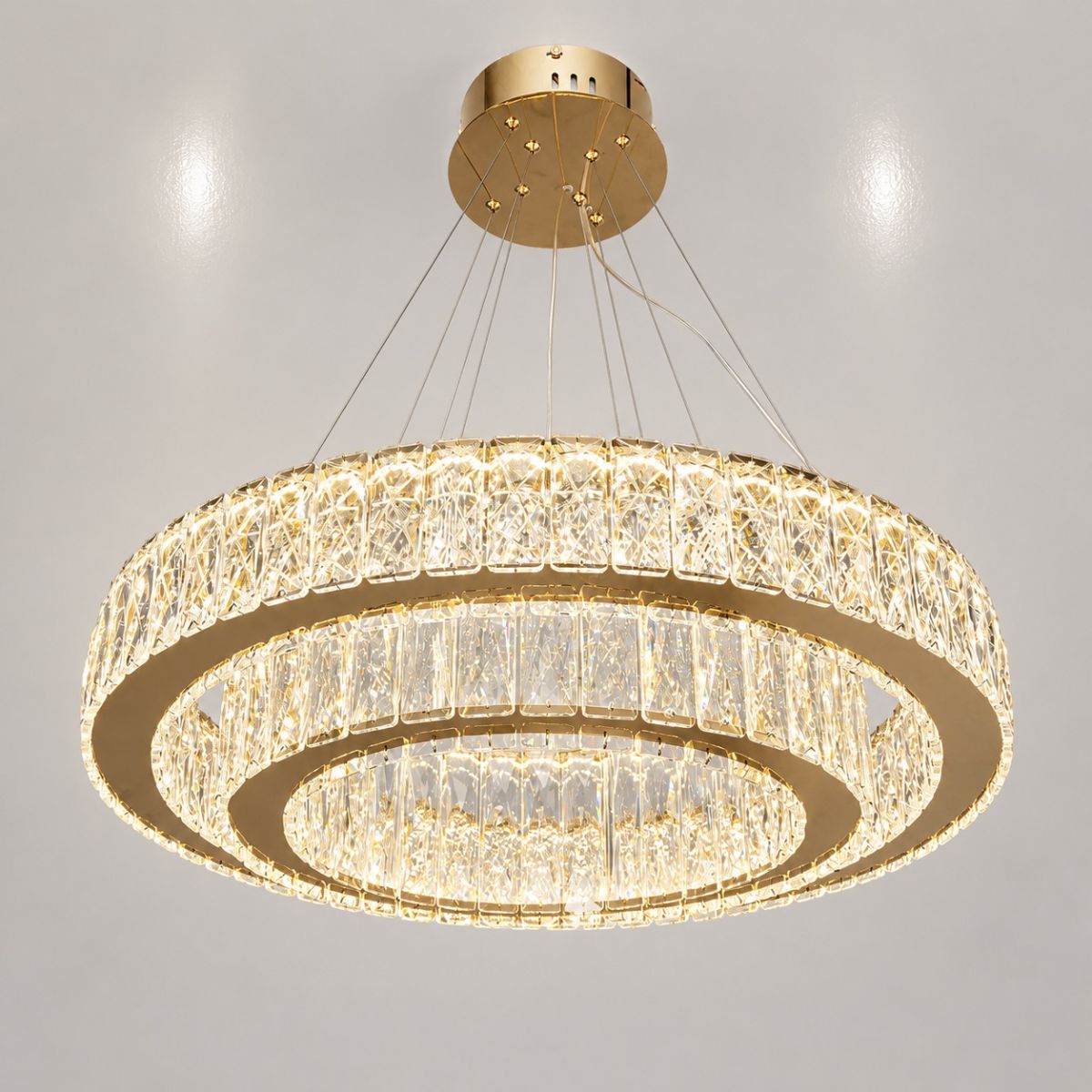 Кришталева LED-люстра 105W Золото з пультом дистанційного керування (575/600+420G)