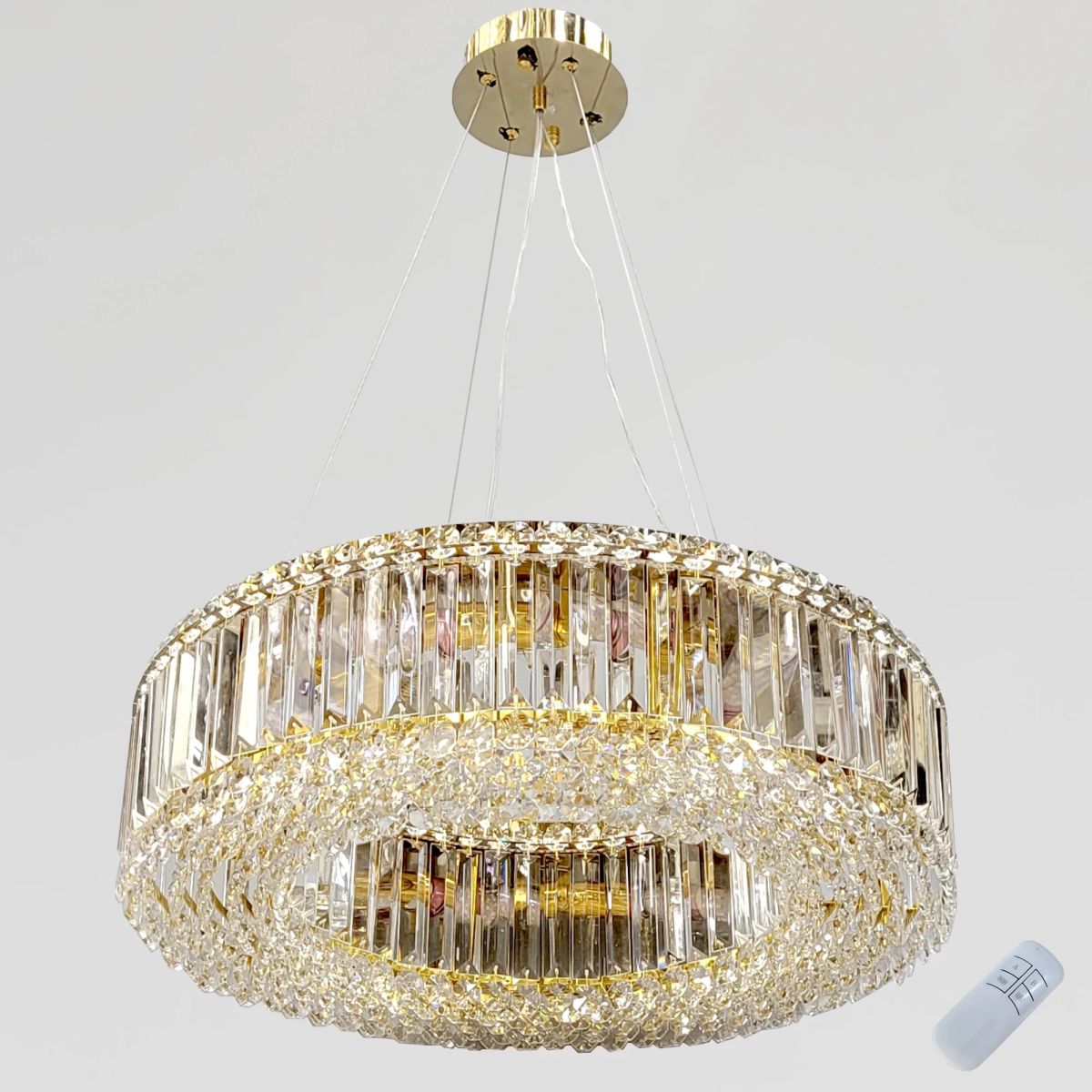 Сучасна кришталева LED люстра з пультом 72 Wt золотого кольору (3023/600GD)