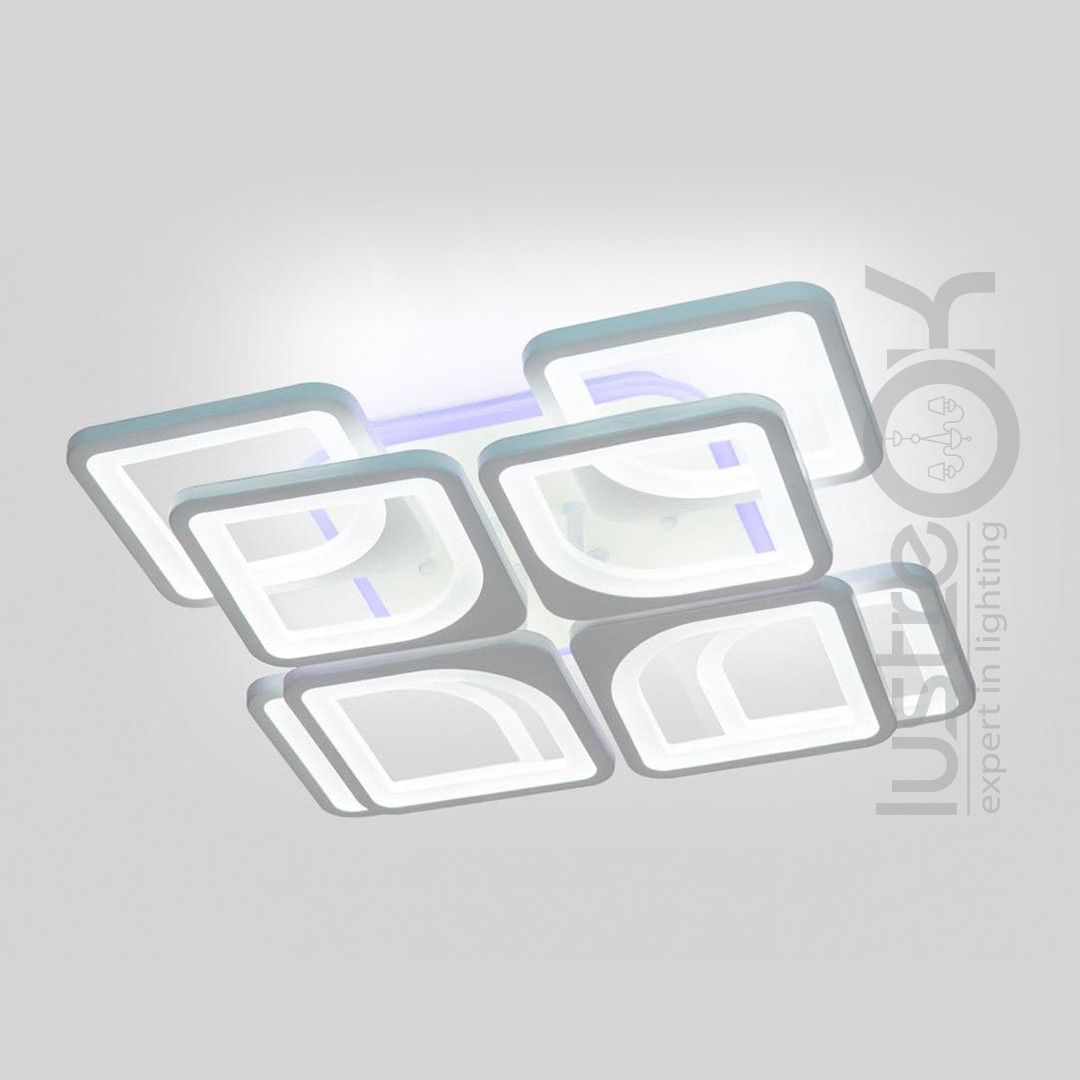 Светодиодная Led люстра с пультом 192 Вт квадратная форма до 20 м² 1133/4+4 WH