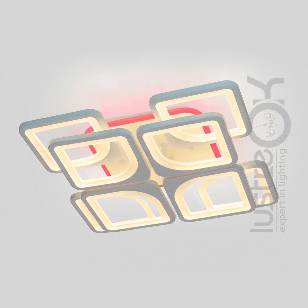 Светодиодная Led люстра с пультом 192 Вт квадратная форма до 20 м² 1133/4+4 WH