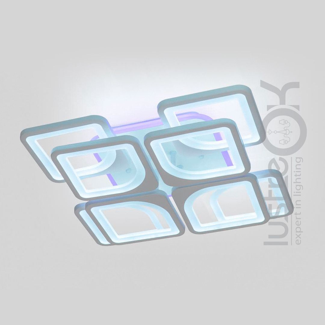 Светодиодная Led люстра с пультом 192 Вт квадратная форма до 20 м² 1133/4+4 WH