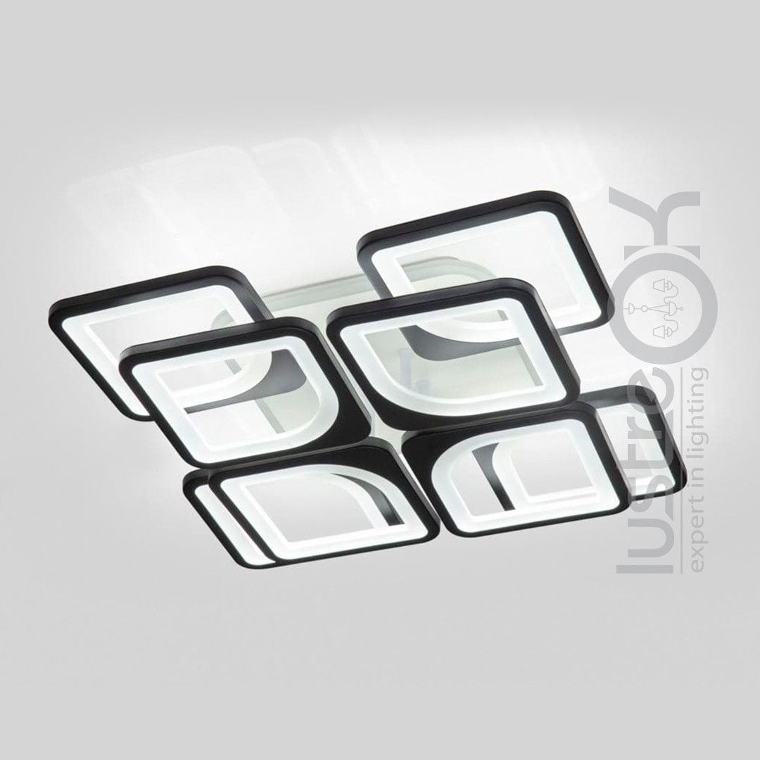 Потолочная квадратная Led люстра до 25 м² с пультом управления 192 Вт (1133/4+4 Bk)