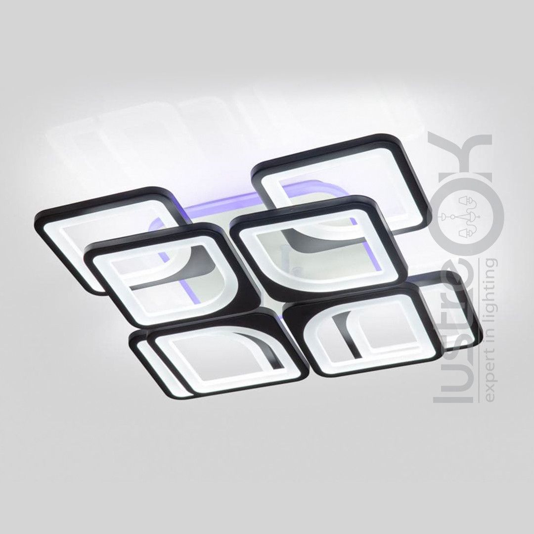 Потолочная квадратная Led люстра до 25 м² с пультом управления 192 Вт (1133/4+4 Bk)