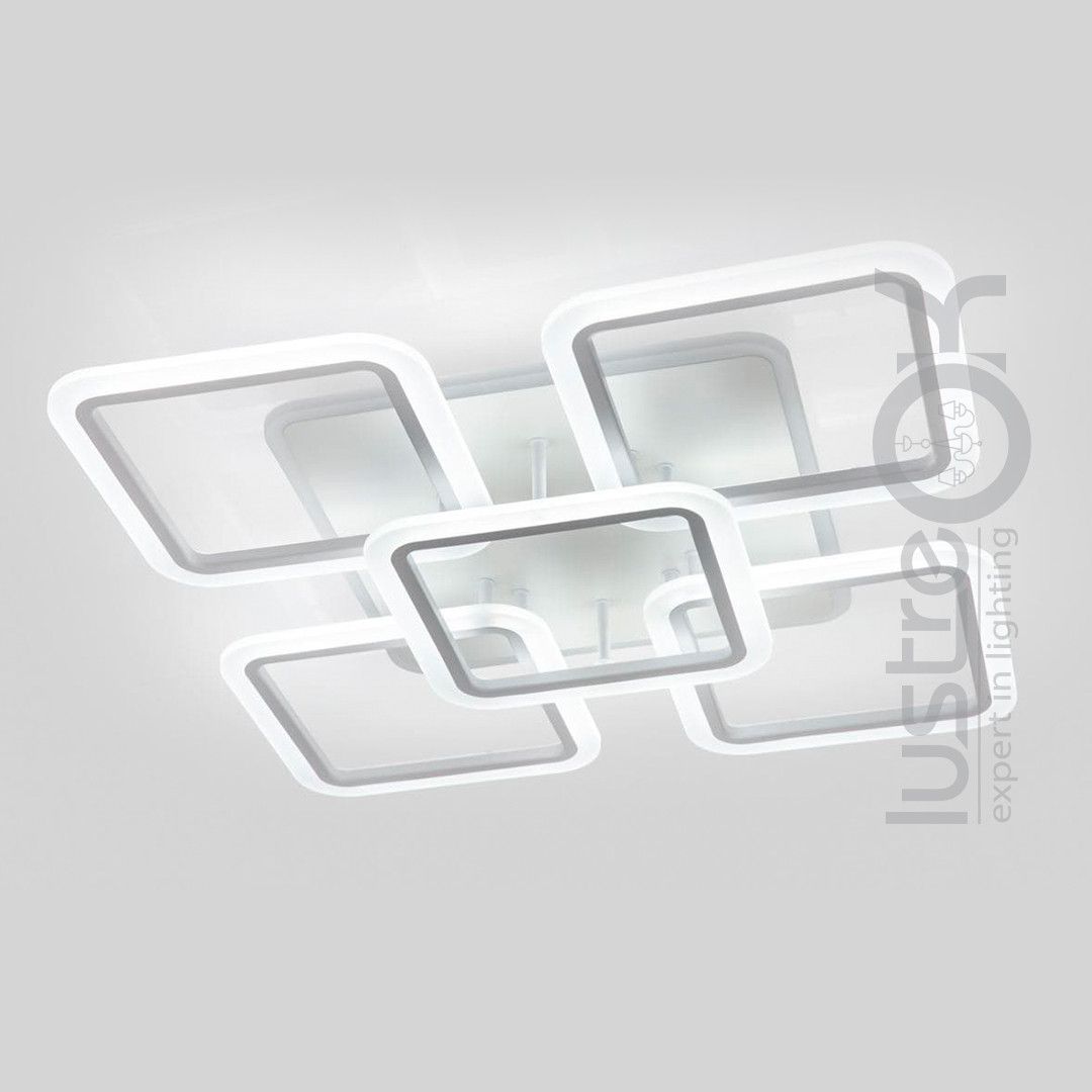 Квадратна LED люстра з пультом до 20 м² біла 150W з RGB підсвічуванням (87-CW8036/4+1 WH RGB)
