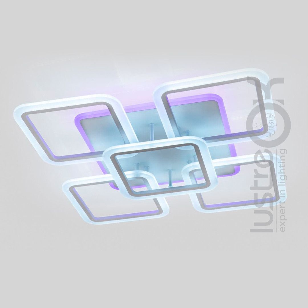 Квадратна LED люстра з пультом до 20 м² біла 150W з RGB підсвічуванням (87-CW8036/4+1 WH RGB)