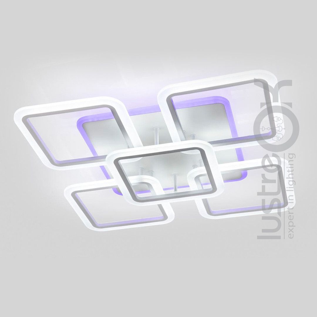 Квадратна LED люстра з пультом до 20 м² біла 150W з RGB підсвічуванням (87-CW8036/4+1 WH RGB)