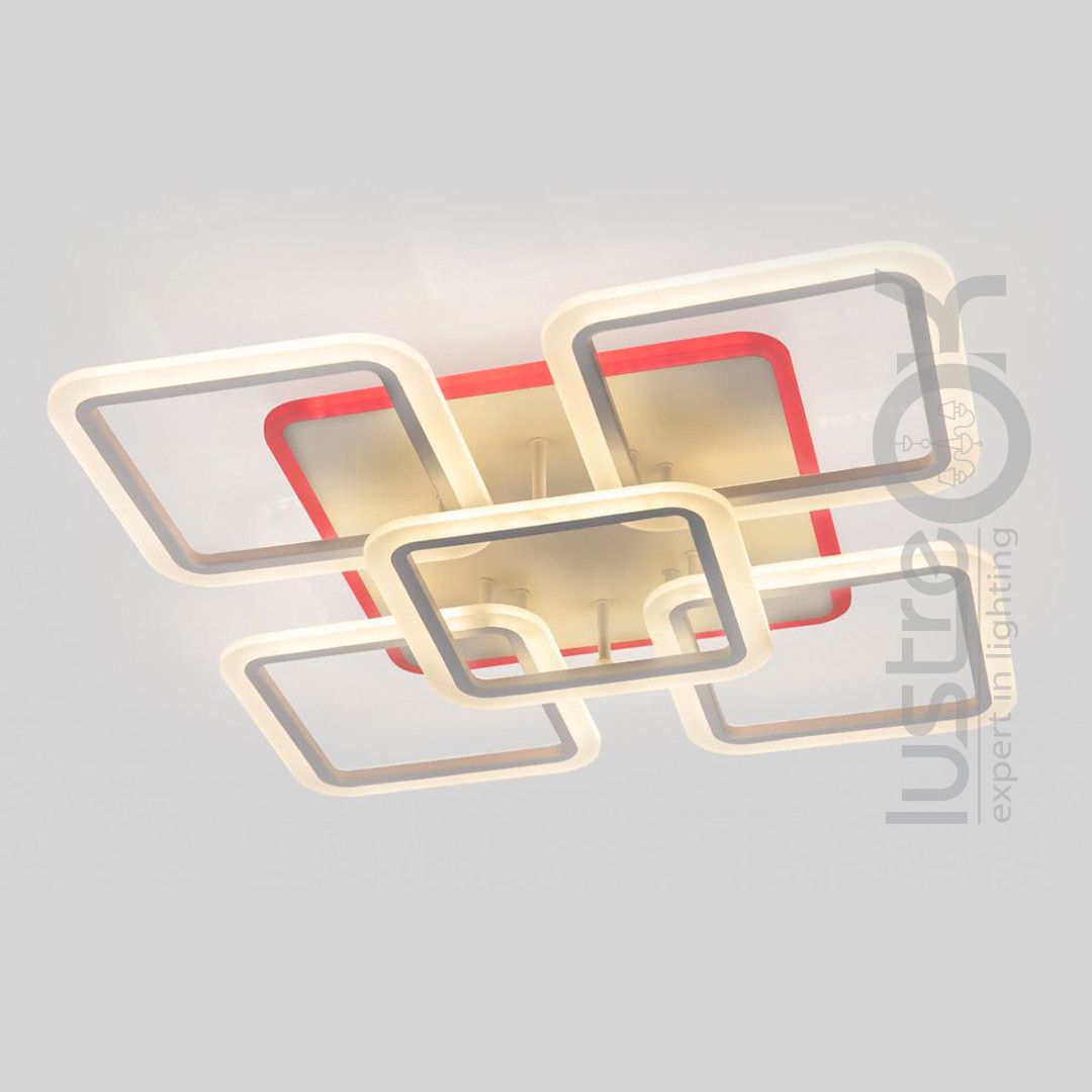 Квадратна LED люстра з пультом до 20 м² біла 150W з RGB підсвічуванням (87-CW8036/4+1 WH RGB)
