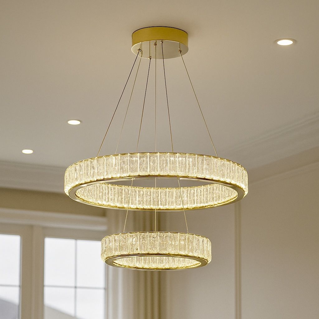 Кришталева Led люстра 2 кільця на 159 Wt кімнату до 30м² (24262/800+500GD)