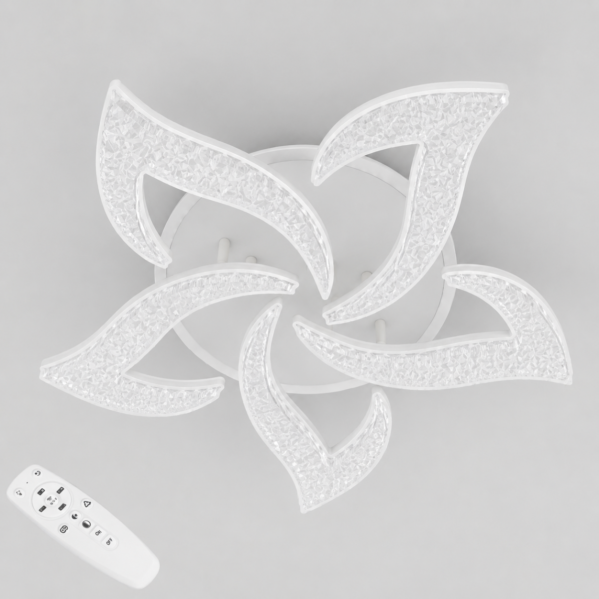 Стельова LED люстра до 20м² з ефектом «кришталевої крошки» та пультом Crystal lotos White (100Wt)