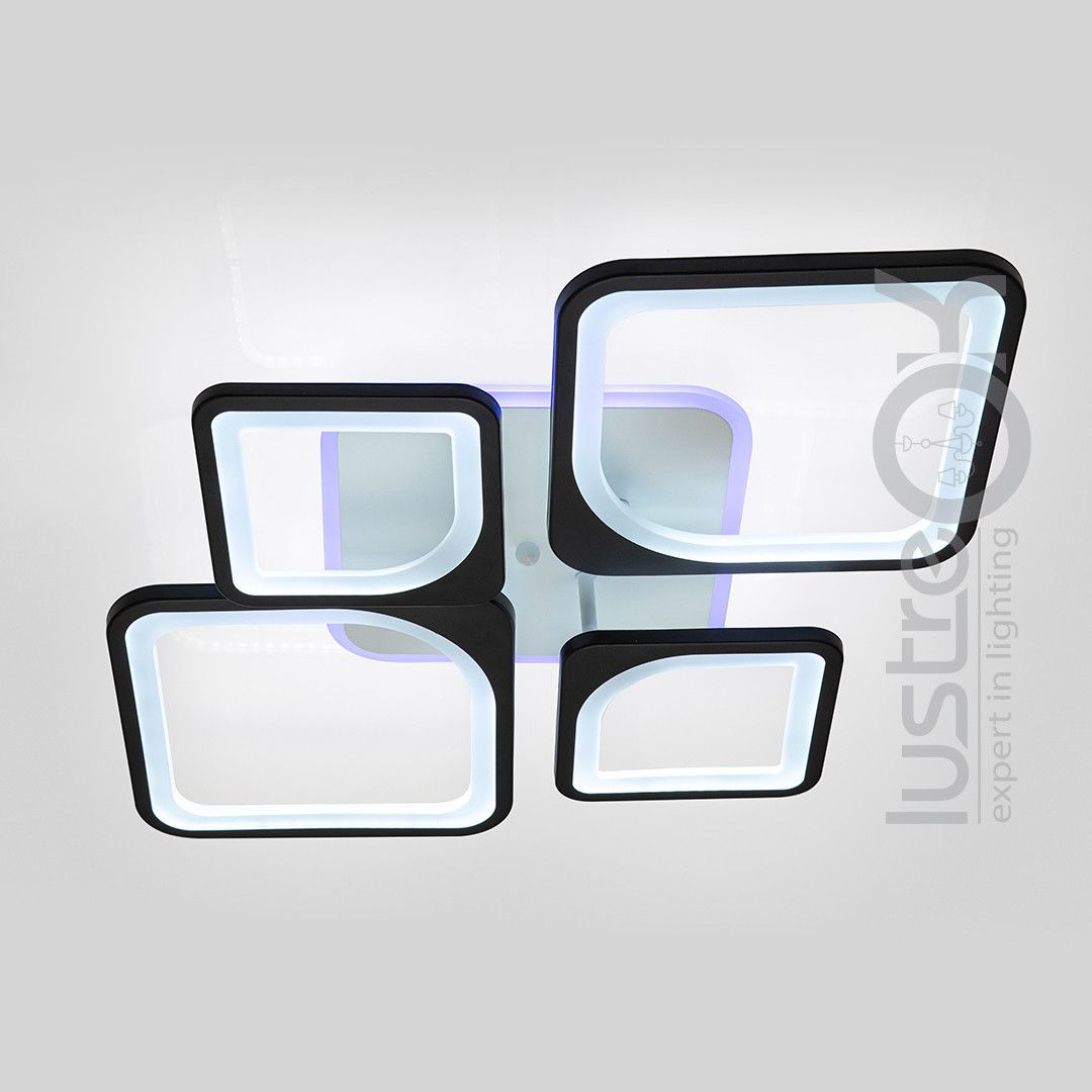 Led люстра 120 Вт з пультом керування до 18 м² чорно-біла (1115/2+2 Bk)