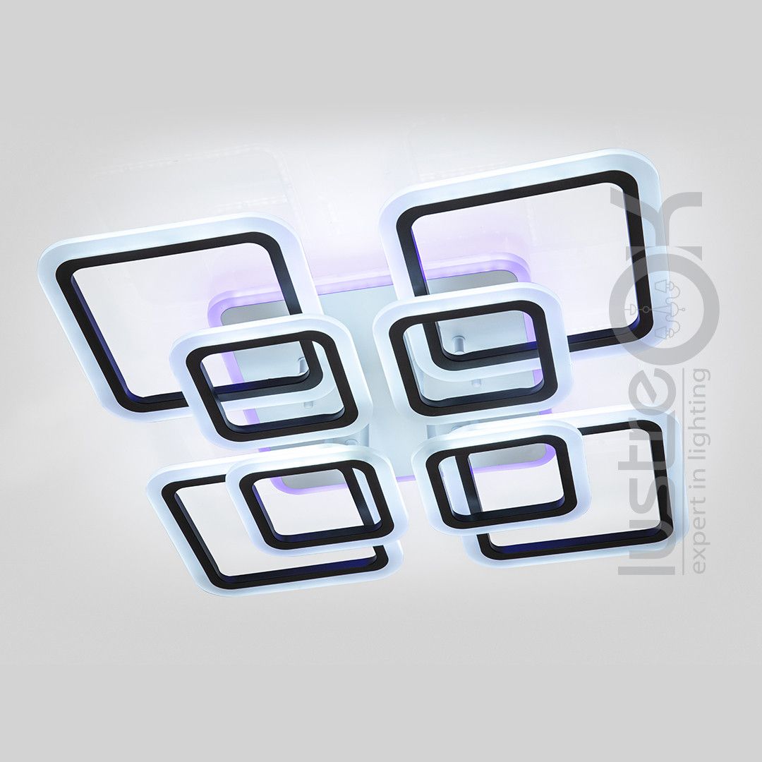 Led люстра квадратной формы до 25 м² с пультом управления 145 Вт Geometry Black (A8060/4+4BK LED 3color)
