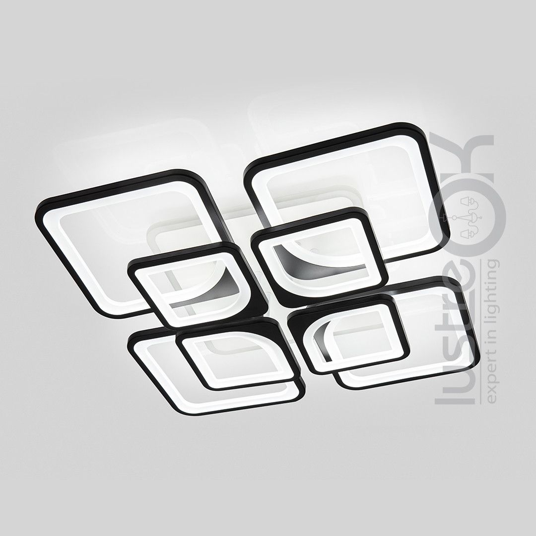 Квадратна світлодіодна люстра до 30 м² з пультом 165 Wt (8060/4+4BK LED 3color)