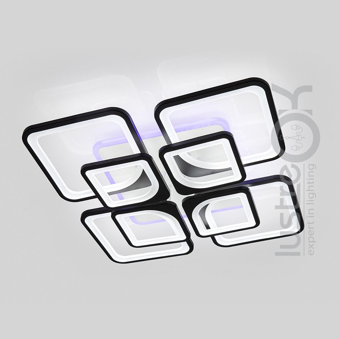 Квадратна світлодіодна люстра до 30 м² з пультом 165 Wt (8060/4+4BK LED 3color)