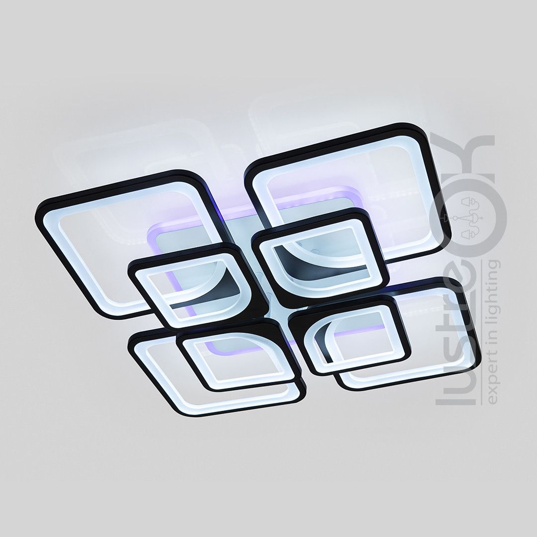 Квадратна світлодіодна люстра до 30 м² з пультом 165 Wt (8060/4+4BK LED 3color)