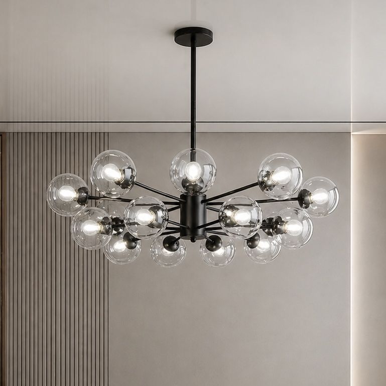 Люстра на 16 плафонів у чорному корпусі Black Crystal Bubble Sputnik Chandelier (7526033-16 BK+CL)