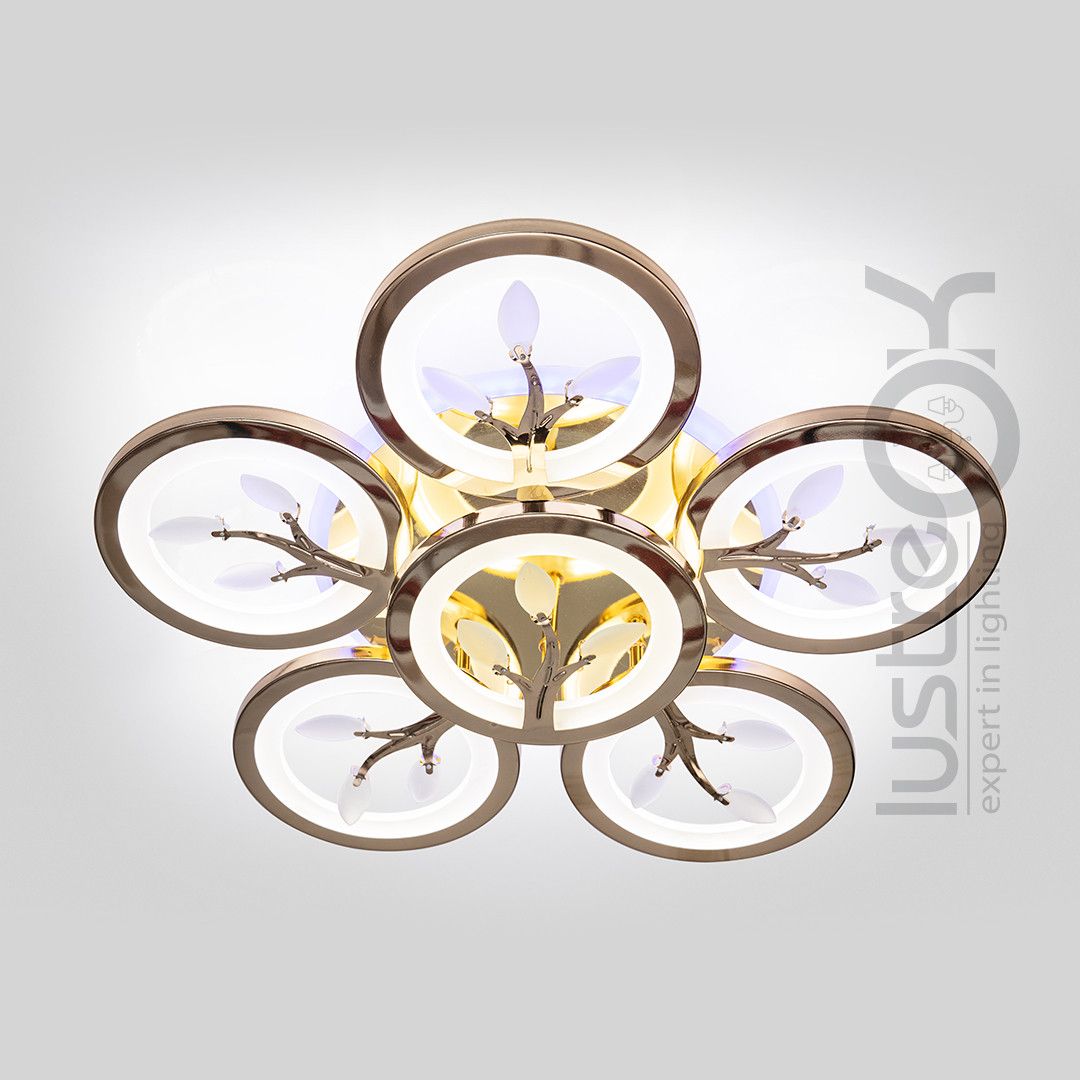 Яскрава світлодіодна LED люстра до 18 м²  з пультом  105 Вт (8135/5+1G LED 3color)
