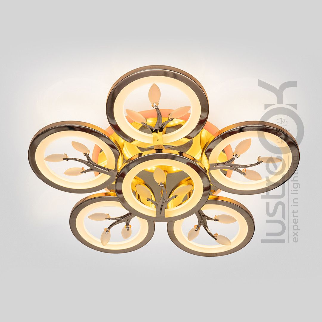 Яскрава світлодіодна LED люстра до 18 м²  з пультом  105 Вт (8135/5+1G LED 3color)